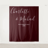 Deep Burgundy Script Minimalist Wedding Backdrop タペストリー (正面)