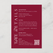 Deep Burgundy Script Qr Code Wedding Details エンクロージャーカード (正面)