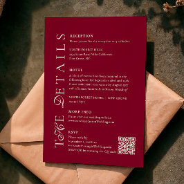 Deep Burgundy Script Qr Code Wedding Details エンクロージャーカード