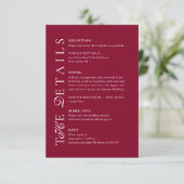 Deep Burgundy Script Wedding Details エンクロージャーカード (スタンド正面)