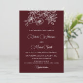 Deep Burgundy White Floral Line Art | Wedding 招待状 (スタンド正面)