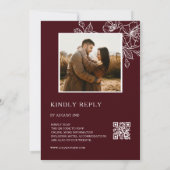 Deep Burgundy White Floral | Photo Wedding 招待状 (裏面)