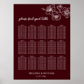 Deep Burgundy White Floral | Wedding Seating Chart ポスター (正面)