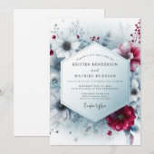 Deep Burgundy Winter Bloom Wedding 招待状 (正面/裏面)