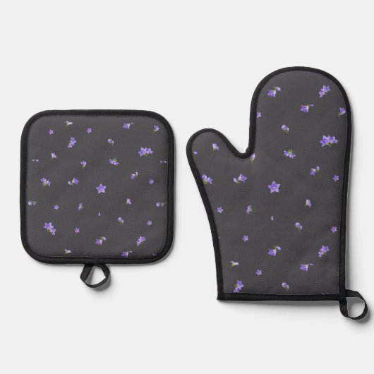 Deep Charcoal Balloon Flower Floral Pattern 鍋つかみ&鍋敷きセット (正面)