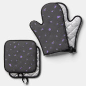 Deep Charcoal Balloon Flower Floral Pattern 鍋つかみ&鍋敷きセット (正面/裏面)