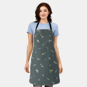 Deep Charcoal Japanese Snowdrop Floral Pattern エプロン (着用した状態)