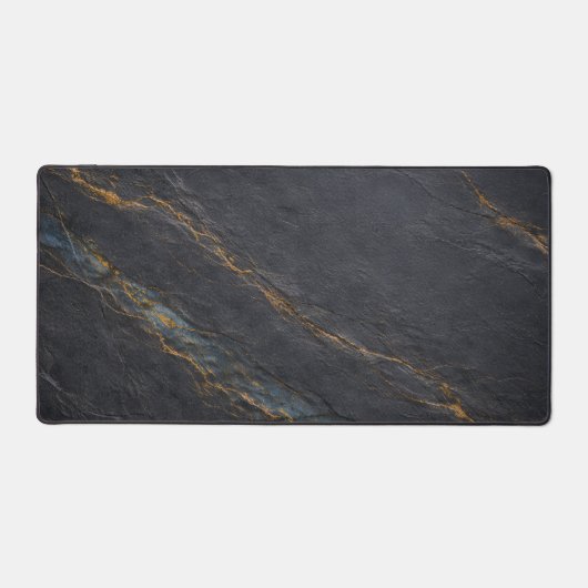 Deep Charcoal Slate and Gold Vein Desk Mat デスクマット (正面)