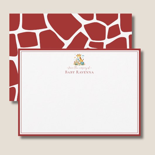 Deep Cherry Red Giraffe Skin Nursery New Baby ノートカード