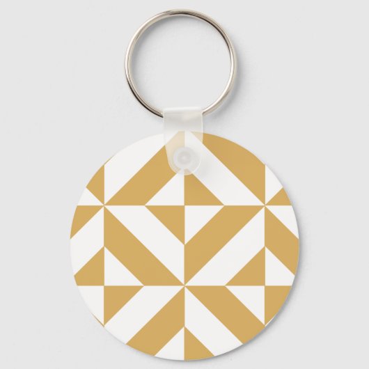 Deep Cool Gold Geometric Deco Cube Pattern キーホルダー (正面)