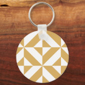 Deep Cool Gold Geometric Deco Cube Pattern キーホルダー (正面)