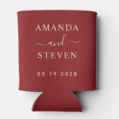 Deep Cranberry Couple Names with Wedding Date 缶クーラー (裏面)