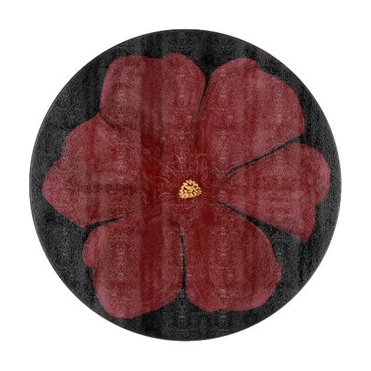 Deep Crimson Moody Bloom Glossy Dark Botanical Flo カッティングボード (正面)