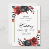 Deep Crimson Rose Botanical Wedding 招待状 (正面)