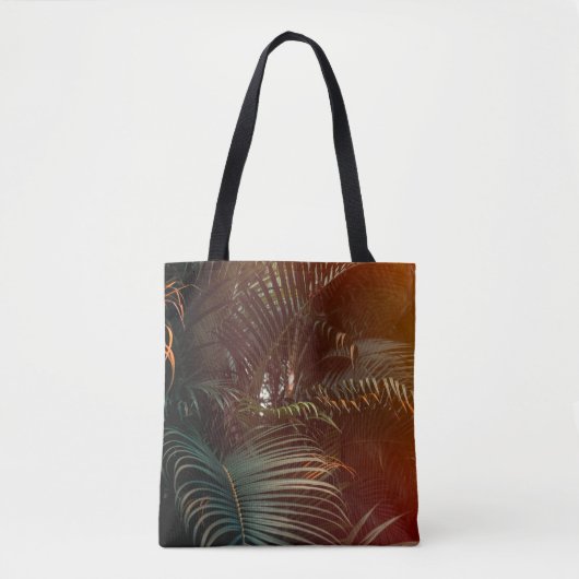 Deep dark green palm leaves pattern with bright or トートバッグ (正面)