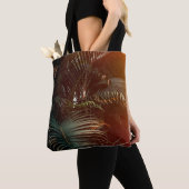 Deep dark green palm leaves pattern with bright or トートバッグ (クローズアップ)