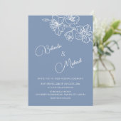 Deep Dusty Blue White Floral | Photo Wedding 招待状 (スタンド正面)