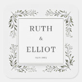 Deep Emerald Foliage Minimalist White Frame スクエアシール (正面)