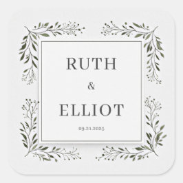 Deep Emerald Foliage Minimalist White Frame スクエアシール