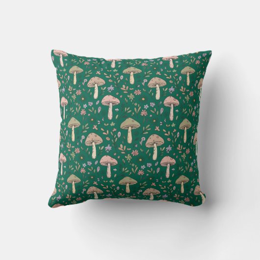 Deep Emerald Fungi Seamless Pattern Jewel Tone クッション (裏面)