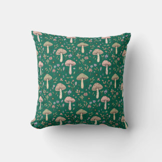 Deep Emerald Fungi Seamless Pattern Jewel Tone クッション