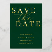Deep Emerald & Gold Foil Wedding Save The Date 箔招待状 (正面)