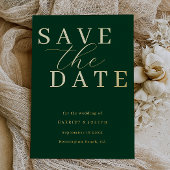 Deep Emerald & Gold Foil Wedding Save The Date 箔招待状