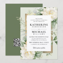 Deep Eucalyptus Rose Ivory&Gold Frame QR ウェディング