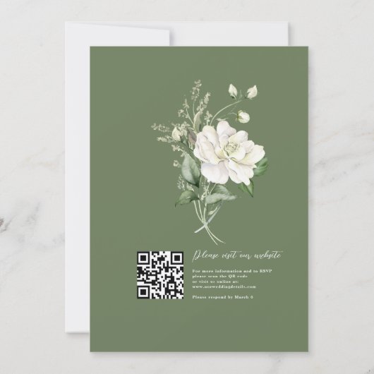 Deep Eucalyptus Rose Ivory&Gold Frame QR Wedding  招待状 (裏面)