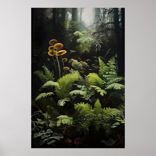 Deep Forest Fern And Mushrooms, Woodland Moody ポスター (正面)