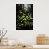 Deep Forest Fern And Mushrooms, Woodland Moody ポスター (キッチン)