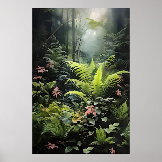 Deep Forest Fern, Woodland Moody Wall Print, Dark ポスター (正面)