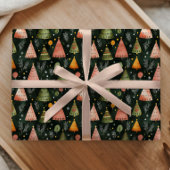 Deep Forest Green Nordic Christmas Tree Pattern ラッピングペーパー