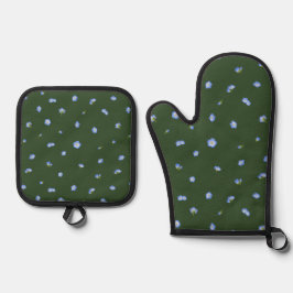 Deep Forest Japanese Nemophila Floral Pattern 鍋つかみ&鍋敷きセット