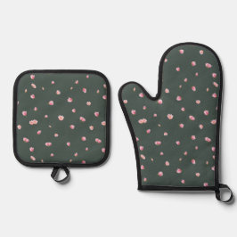 Deep Forest Japanese Pink Tulip Floral Pattern 鍋つかみ&鍋敷きセット