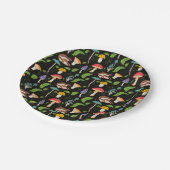 Deep Forest Magic: Colorful Mushrooms on Black ペーパープレート (アングル)