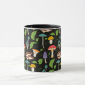 Deep Forest Magic: Colorful Mushrooms on Black マグカップ (中央)