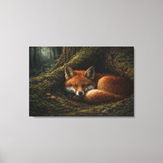 Deep Forest Slumber | Fox Art | Stretched Canvas キャンバスプリント (正面)