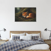 Deep Forest Slumber | Fox Art | Stretched Canvas キャンバスプリント (インサイチュ (寝室))