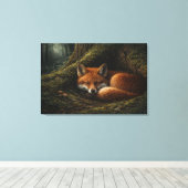 Deep Forest Slumber | Fox Art | Stretched Canvas キャンバスプリント (インサイチュ (ウッドフロア))