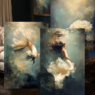 Deep Grace Ethereal Teal Gold Underwater Trio ラッピングペーパーシート