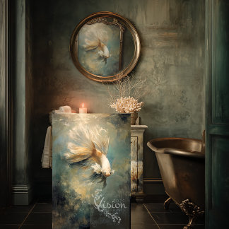 Deep Grace Golden Betta Fish Teal Oil Art 薄葉紙