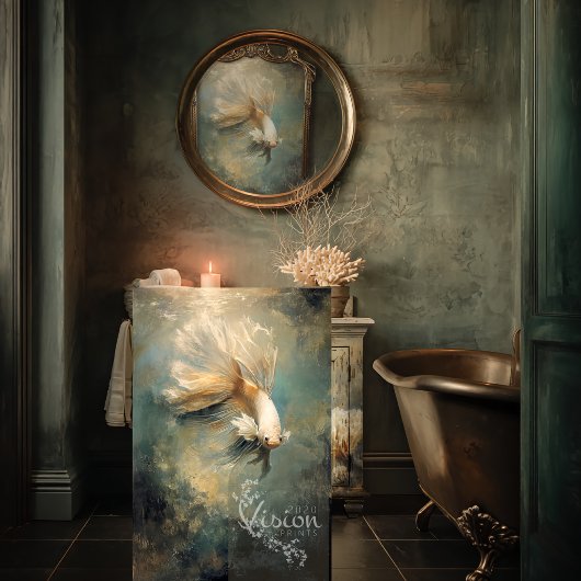 Deep Grace Golden Betta Fish Teal Oil Art 薄葉紙