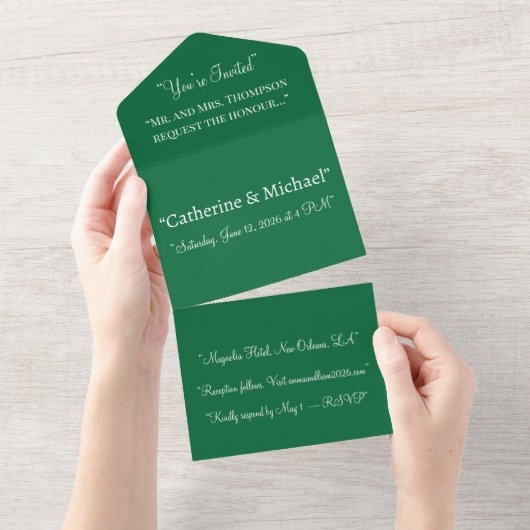 Deep Green All In One Wedding Invitation – Modern オールインワン招待状 (貼ってはがせる)