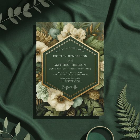 Deep Green Botanical Opulence Wedding 招待状