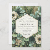 Deep Green Botanical Whimsy Wedding 招待状 (正面)