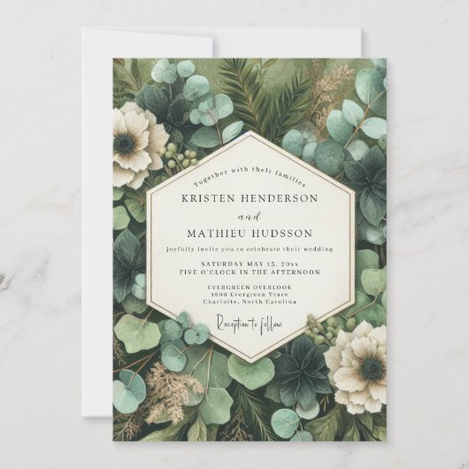 Deep Green Botanical Whimsy Wedding 招待状 (正面)