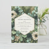 Deep Green Botanical Whimsy Wedding 招待状 (スタンド正面)