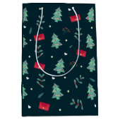 Deep Green Christmas Trees Perfect ミディアムペーパーバッグ (正面)