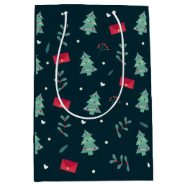 Deep Green Christmas Trees Perfect ミディアムペーパーバッグ